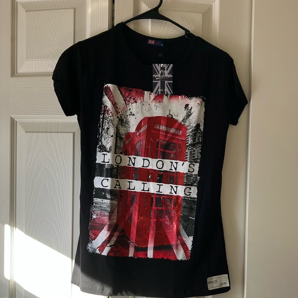 Black T-Shirt with Red London Graphic